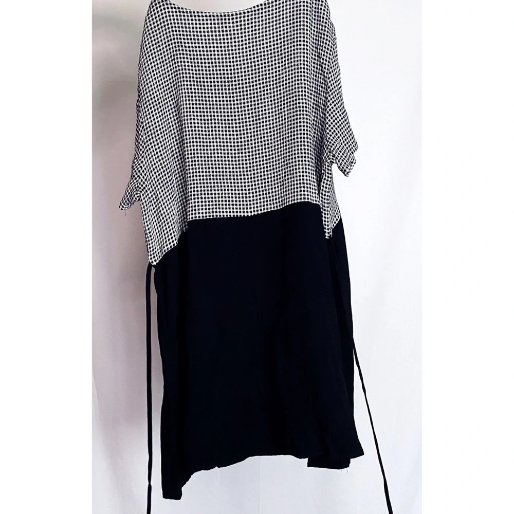 SOLD • Vintage Gingham Black + White Checkered Tunic Mini Babydoll Dress - Picture 9 of 9